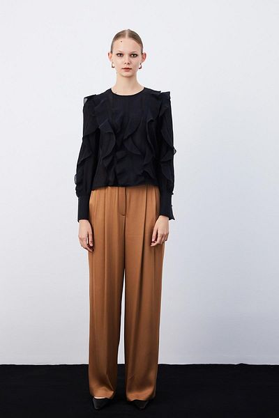 rue. Semi Transparent Black Shirt - Flounced and Striped