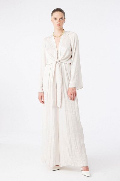 rue. Front Tie Comfortable Beige Jumpsuit