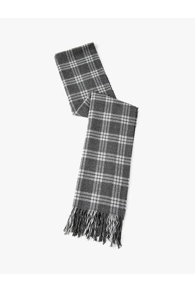 Koton Plaid Scarf Tassel Detailed Soft Textured