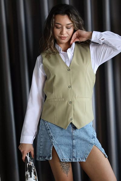 GÜLSELİ Khaki Women's Vest and Shirt Set