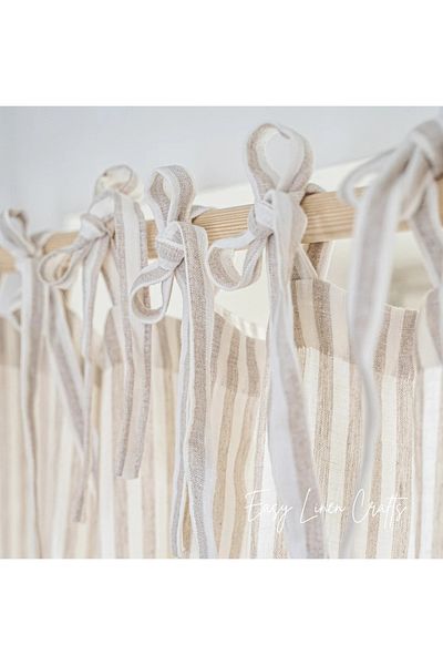 Perdeplus Vintage Striped Patterned Rustic Curtain - Rope Laced, 100% Cotton, Buldan Linen