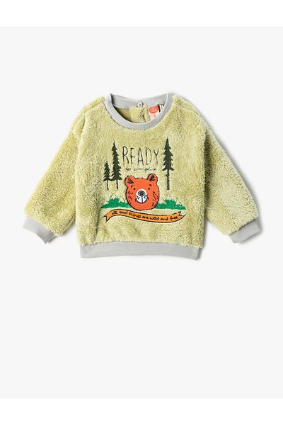 Koton Plyšová mikina Teddy Bear Applique Detailed Embroideed Long Sleeve