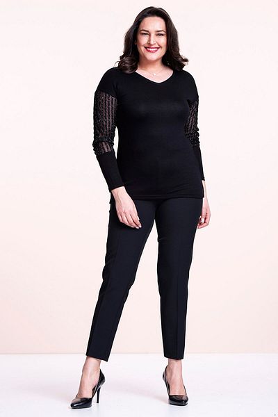 EVEN plus size بنطلون أسود عالي الخصر بأرجل ضيقة مقاس كبير