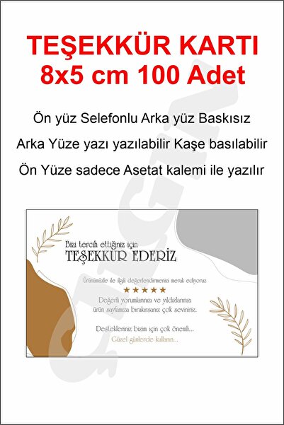 ÜRETİM 100 Adet Beş Yıldızlı Teşekkür Kartı - Hediye Kartı - Paketleme Kartı ...