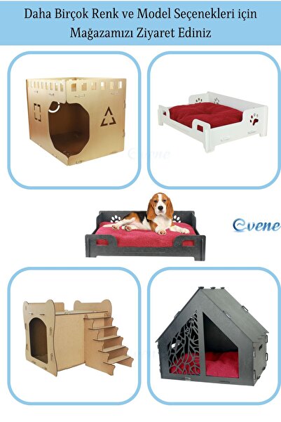 Evene Büyük Köpek Yatağı Dekoratif Ahşap Dayanıklı Siyah Renk Beşik Karyola Model
