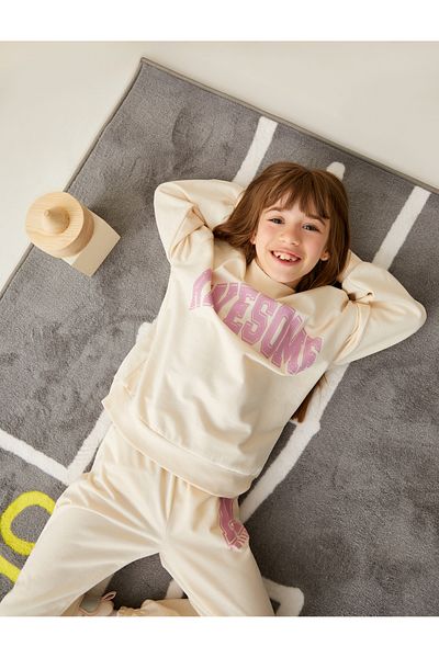 Koton Oversize Sweat Stand Collar Long Sleeve Printed
