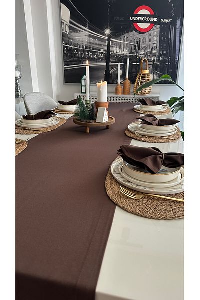 Decamor home Памучен дълъг бегач, устойчив на петна, кафяв