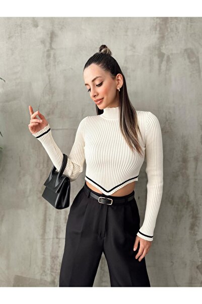 Angel Mia guler ridicat material reiat Tricotaj Crem