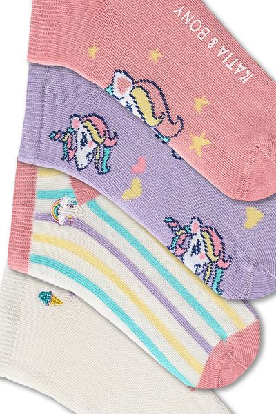 Katia&Bony Ciorapi pentru fete cu model înghețată cu unicorn - Pachet de 4