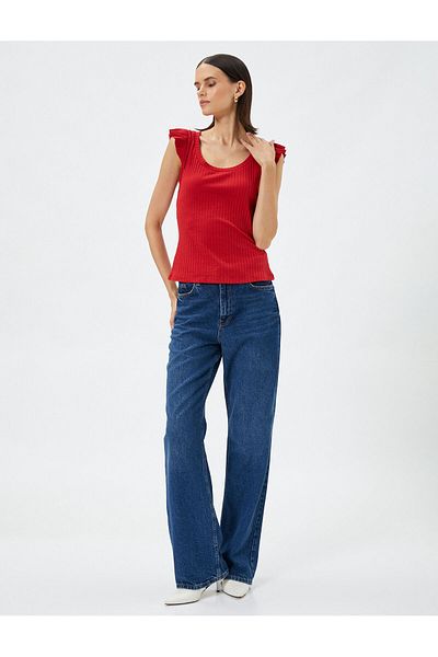 Koton Ribbed Athlete U Neck Sleeves with Ruffle Detail
