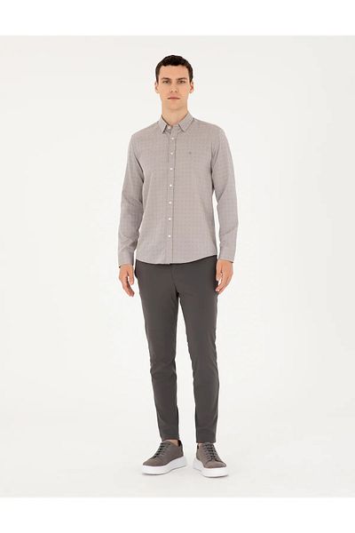 Pierre Cardin Ανδρικό πουκάμισο καφέ Slim Fit G021GL004.000.1104288