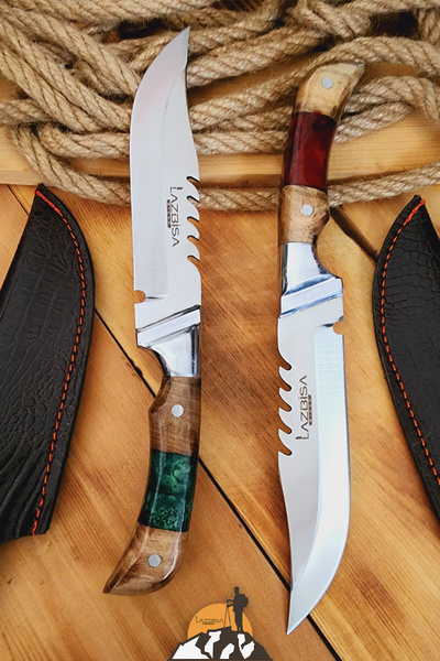 LAZBİSA Epoksi Ceviz Sap Outdoor Kamp Bıçağı Çakısı Piknik Bıçak Çakı Mutfak Şef Bıçağı Kılıflı ( Kmp-02 )