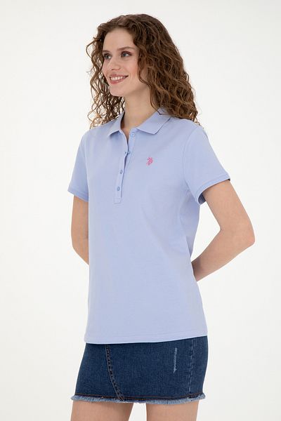 U.S. Polo Assn. Tricou albastru de bază cu gât polo pentru femei 50262675 -VR036
