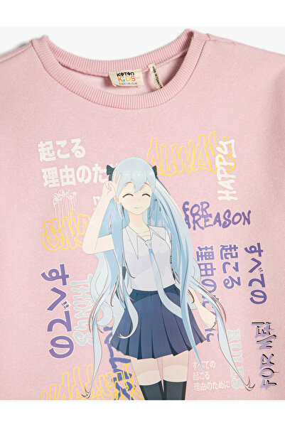 Koton Anime Baskılı Sweatshirt Bisiklet Yaka Uzun Kollu Pamuklu Şardonlu