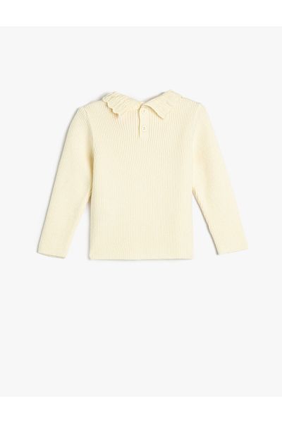 Koton Basic Sweatshirt Sheer Embroidered Collar Buttoned at Back Long Sleeve