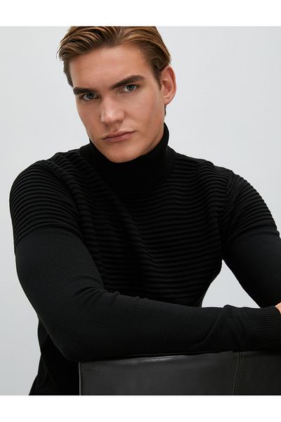 Koton Turtleneck Sweater Slim Fit Textured Long Sleeve