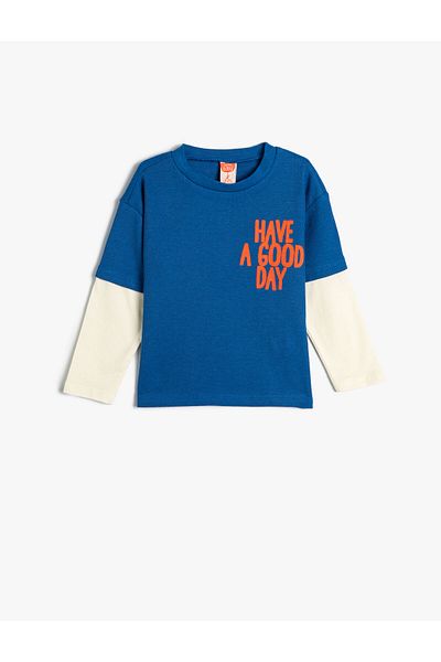 Koton T-Shirt Long Sleeve Crew Neck Slogan Printed Cotton