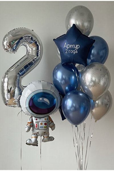 Çemrek Süs Parti مجموعة بالونات رائد الفضاء بعمر سنتين 13 قطعة