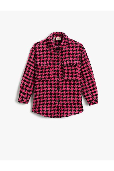 Koton Tweed Oversize Shirt Jacket Houndstooth Patterned with Flap Pockets