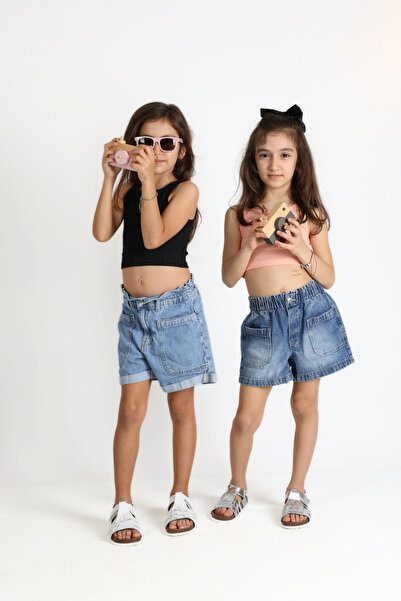 kids A more Loren Single Velcro Tasseled Leather Girl's Sandals Silver