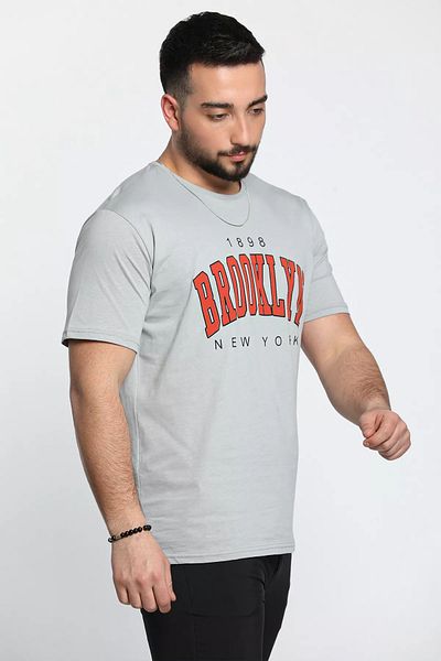 MİSHAR İTALİA Ανδρικό μπλουζάκι με γκρι λαιμόκοψη Brooklyn printed