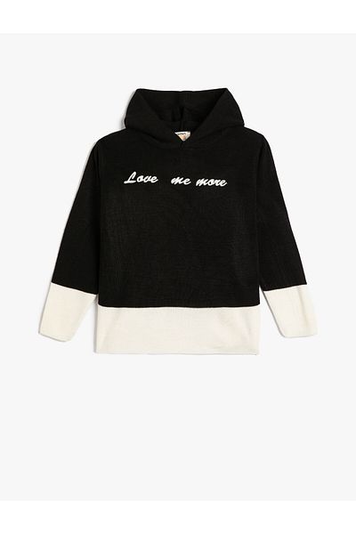 Koton Hooded Knitwear Sweater Color Blocked Embroidered Long Sleeve