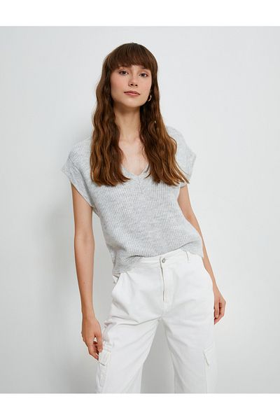 Koton V-Neck Sweater Knitted Ribbed
