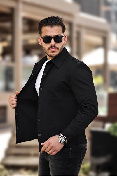 Miron Μαύρο πουκάμισο Pique γιακά Τσέπη Regular Fit Jacket - 2314