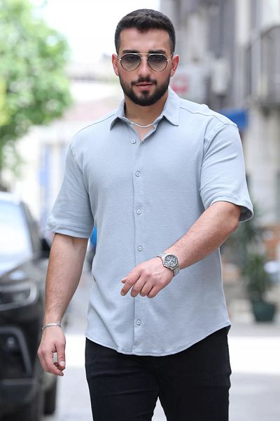 MİSHAR İTALİA Мъжка риза с къс ръкав с щампа сива