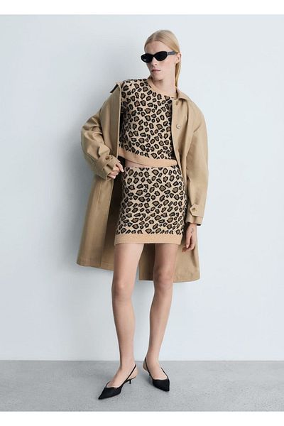 MANGO Woman Leopard Print Short Sleeve Sweater