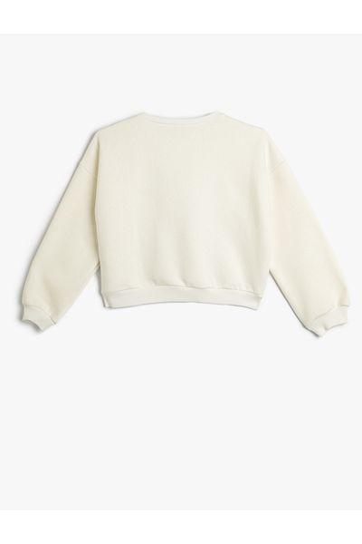 Koton Oversize Sweatshirt Long Sleeve Crew Neck Shiny Printed Ribbon