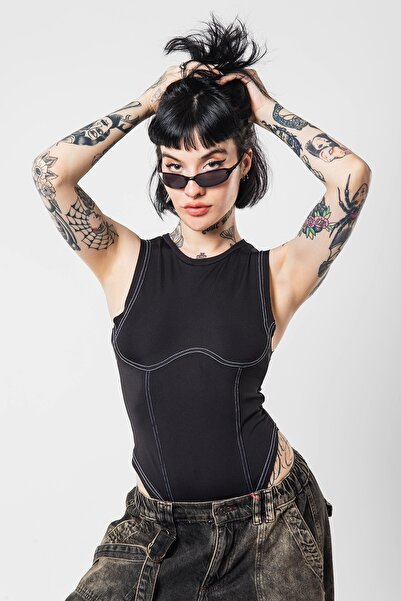 Bak Moda Чорний боді з оберненим швом і без рукавів