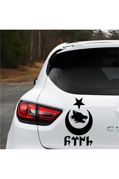 CALL REKLAM ARABA-MOTOR-DUVAR İÇİN BOZKURT FİGÜRLÜ, GÖKTÜRKÇE "TÜRK" YAZILI STİCKER