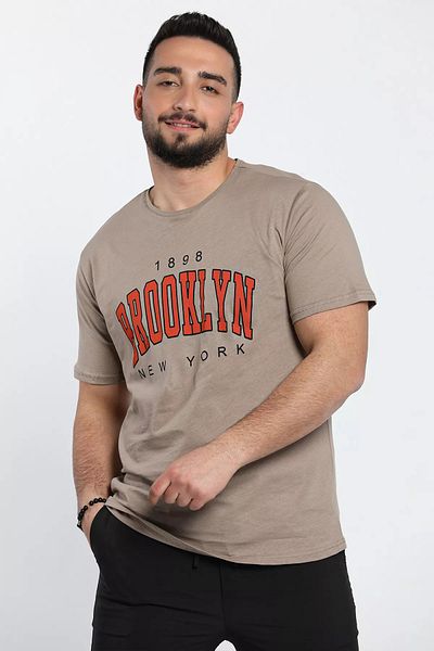 MİSHAR İTALİA Ανδρικό μπλουζάκι με στάμπα Brooklyn Crew Neck Mink