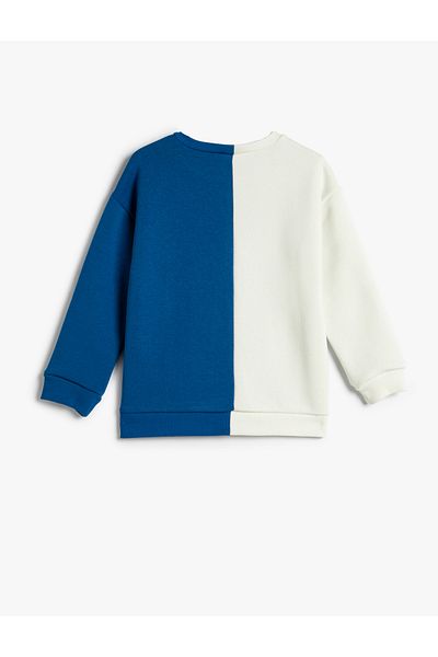 Koton College Sweat Color Block Raised Crew Neck Printed