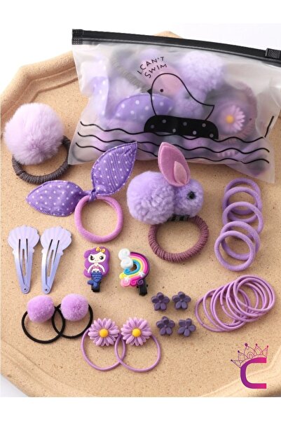 Cinderella 29'lu Hediyelik Kız Bebek Toka Seti Lila Tonlu - Sevimli Çocuk Çıt...