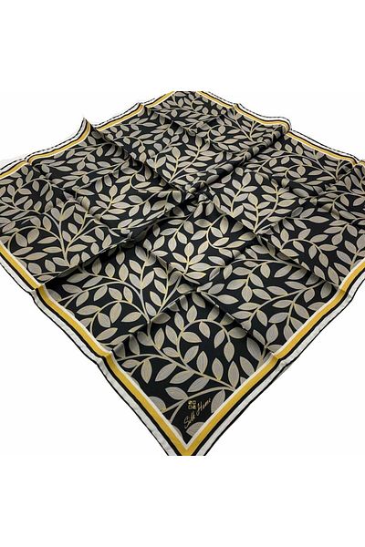 Silk Home Black Leaf Patterned Tivil Silk Scarf 11397-45