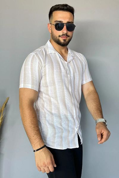 MİSHAR İTALİA Μπεζ λινό πουκάμισο με λεπτή εφαρμογή