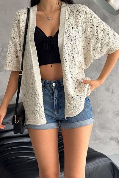 Mossta Beige Jennifery Bat Sleeve Cardigan