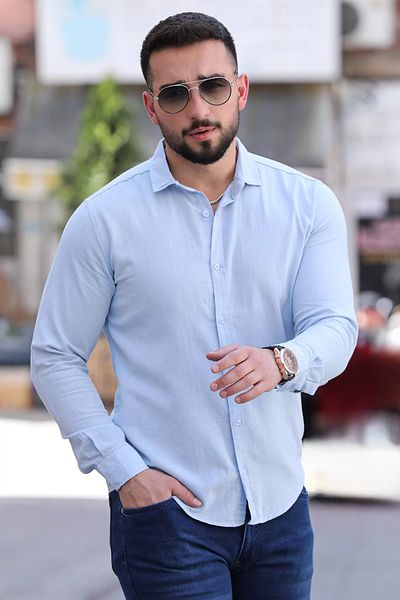 MİSHAR İTALİA Ice Blue μακρυμάνικο ανδρικό πουκάμισο Basic