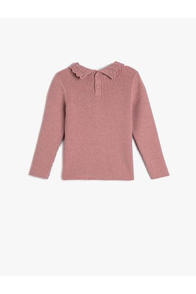 Koton Basic Sweatshirt Sheer Embroidered Collar Buttoned at Back Long Sleeve