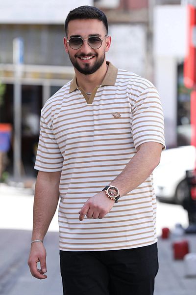 MİSHAR İTALİA Мъжка тениска от ликра с бродирана емблема и шарка Biscuit Polo