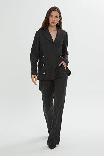 GİZİA Ön Cepli Düğme Detaylı Pantolonlu Gri Takım