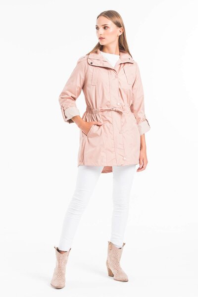 Mossta Bel Lastikli Kadın Pudra Trençkot