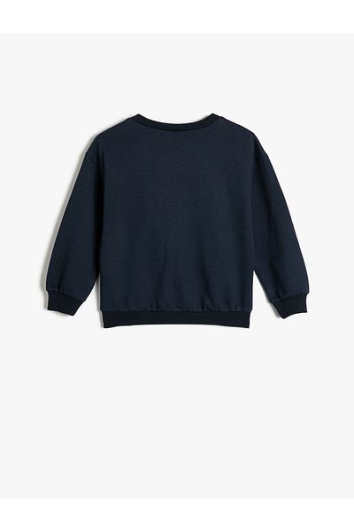 Koton Sweatshirt City Themed Long Sleeve Crew Neck Raised Cotton