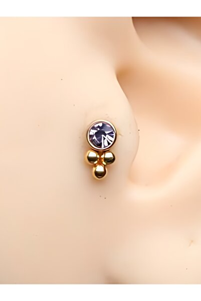 DCPİERCİNG Tek Kırmızı Taş Üç Top Üçgen Altın Tragus Helix Conch Piercing