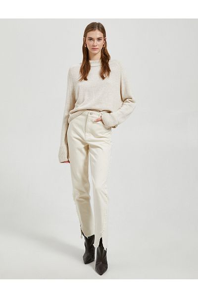 Koton Crop-Strickpullover mit hohem Kragen und langen Ärmeln aus Kaschmir mit Struktur