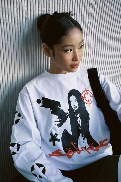 EFBUTİK White Unisex  Devil Woman Long Sleeve T-Shirt