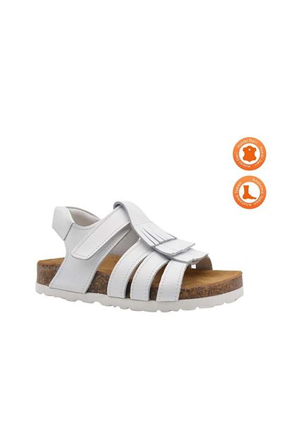 kids A more Loren Single Velcro Tasseled Leather Girl's Sandals White