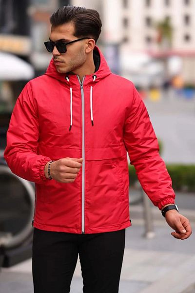 MİSHAR İTALİA Red Men's Hooded Side Zipper Seasonal Jacket